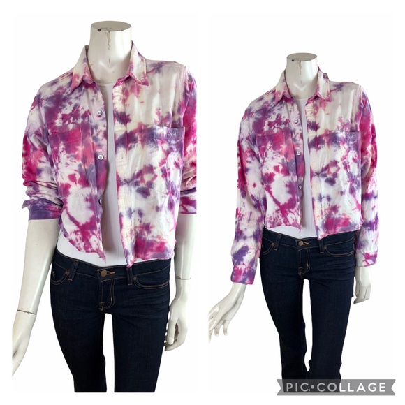 Lucky Brand Tops - Lucky Brand size S CUSTOM Tie Dye BOYFRIEND SHIRT Button Front Top Frayed Hem